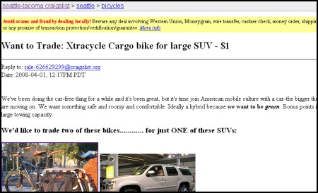 On April 1, we decided we wanted to trade our bikes for an SUV